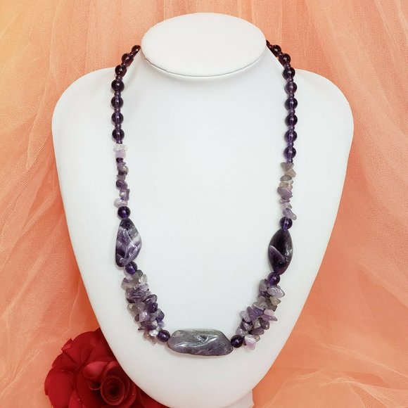 Vintage Amethyst Nugget Beaded Statement Necklace - Picture 3 of 9